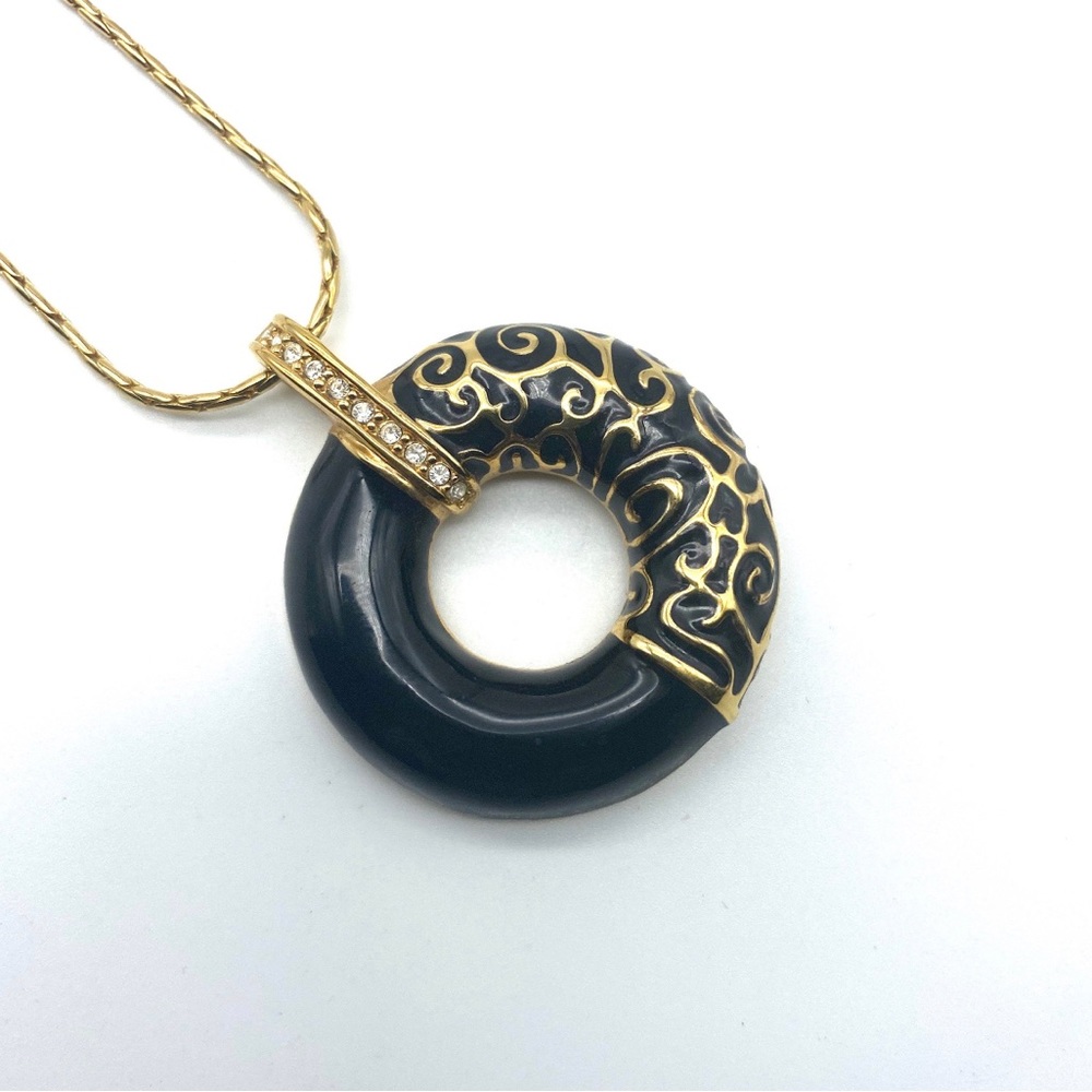 Camrose & Kross Jacqueline Kennedy Black Enamel, "Parisian Circle' Pendant
